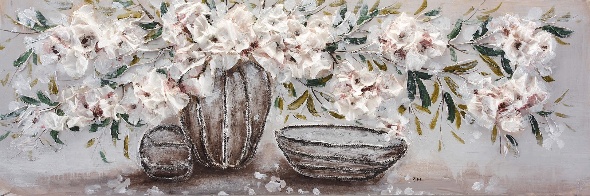BÖNNINGHOFF Ölgemälde auf Echtholzrahmen BLUMENVASE 120X40CM