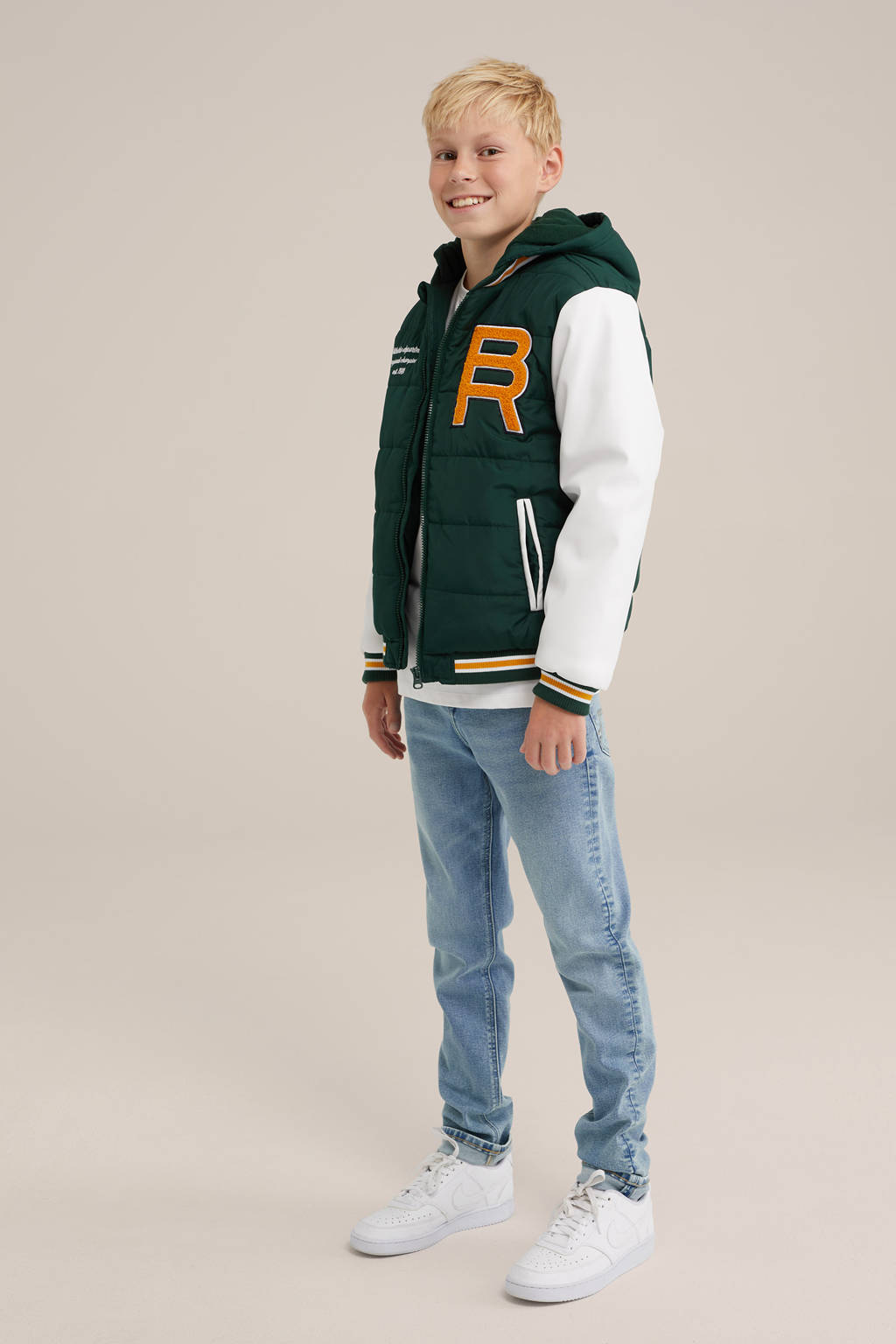 WE Fashion baseball jacket donkergroen/wit/geel