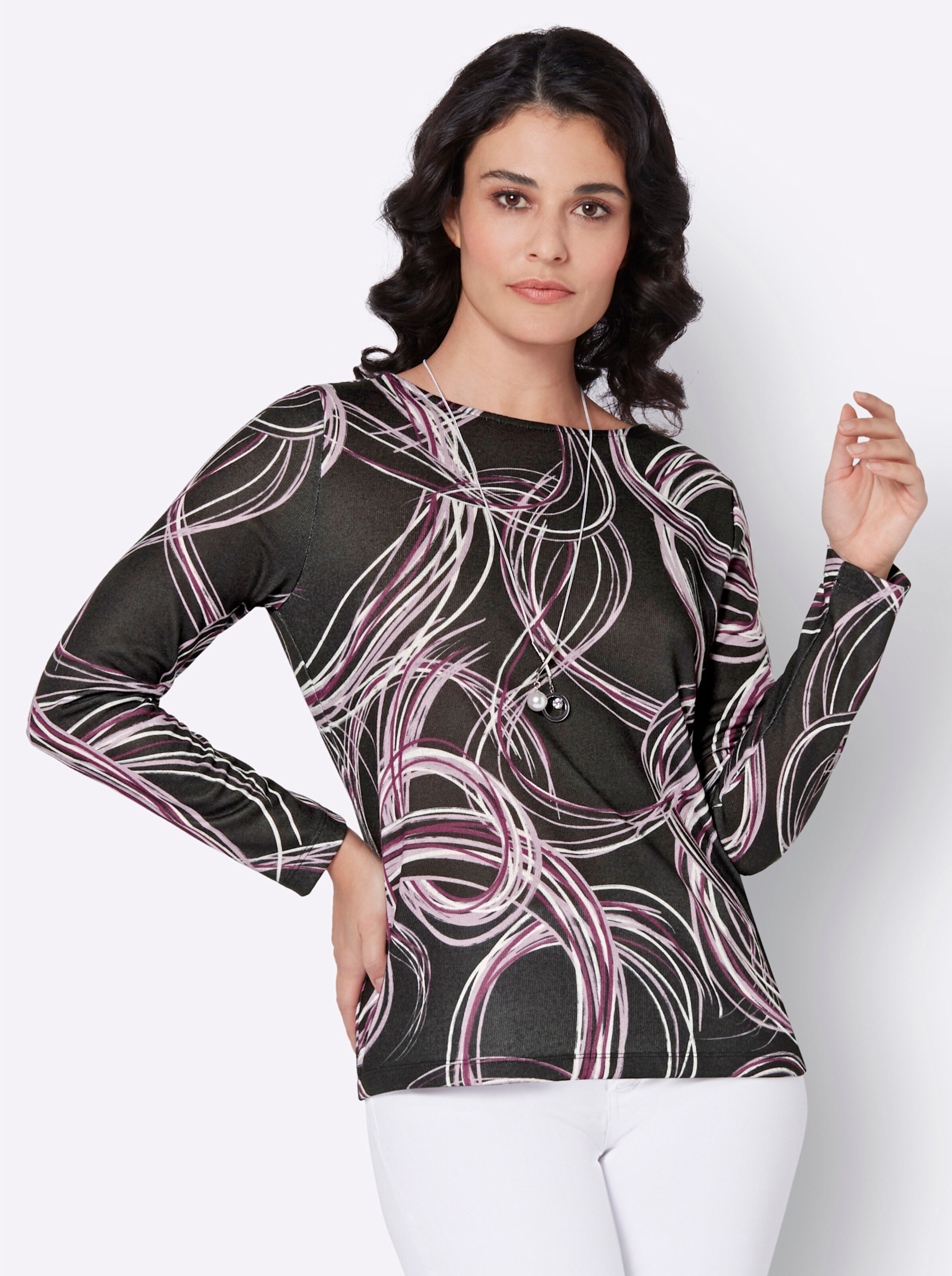 Shirt in graphit-malve-bedruckt