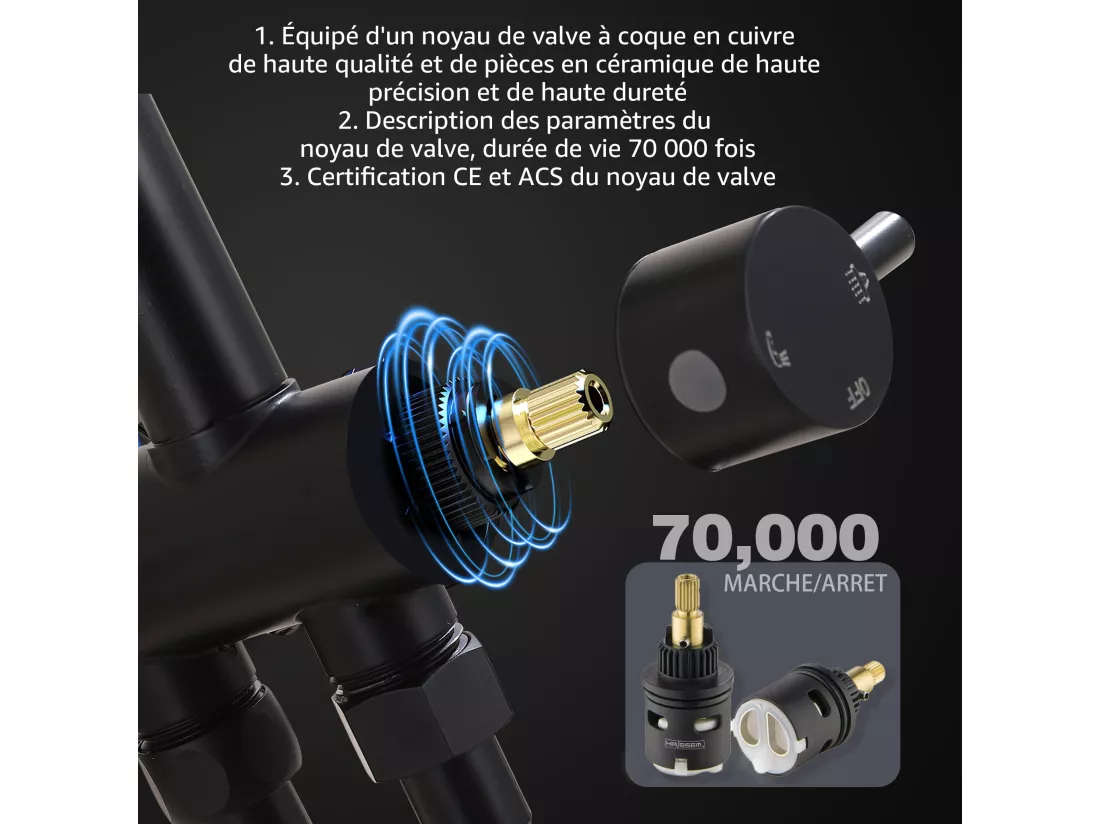 Colonne de Douche sans Robinetterie Réglable Colonne Douche pour Baignoire Ensemble Douche Murale Douchette Douche Pommeau de Douche, Noir