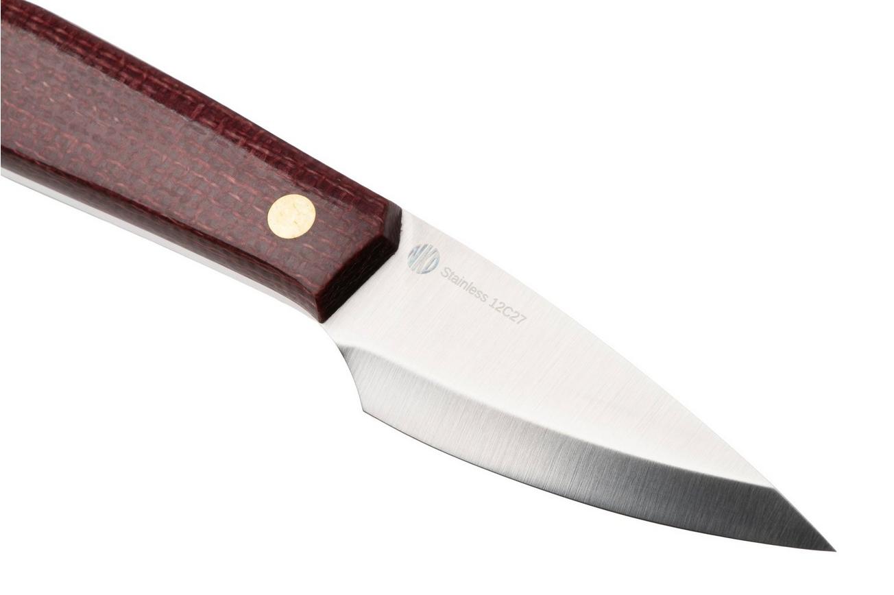 Nordic Knife Design Kiridashi 2045 Satin 12C27, Plum Micarta, vaststaand mes