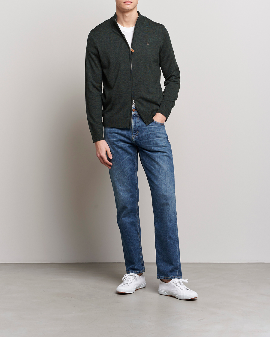 Morris Merino Full Zip Cardigan Olive