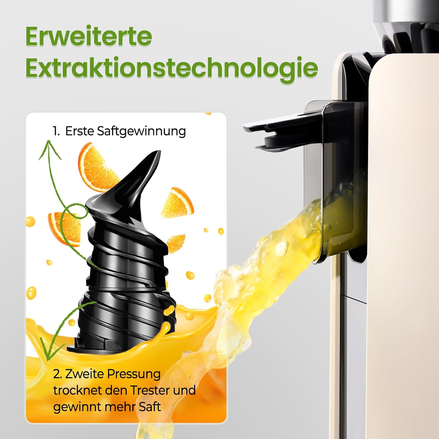 Ventray Ginnie Slow Juicer Entsafter | Elektrische Saftpresse mit 120mm Einfüllschacht für ganze Früchte & Gemüse | Doppelte Filterung | BPA-frei und einfach zu reinigen (Elfenbein)