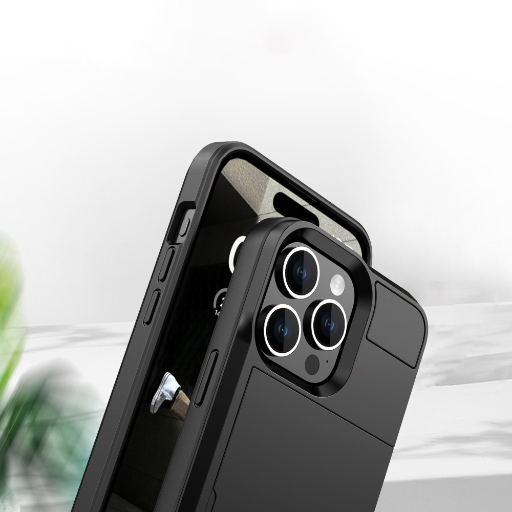 iPhone 15 Pro Max Hybrid Hardcase Hülle mit integriertem Karten Portemonnaie (aufschiebbar) - Dunkelblau