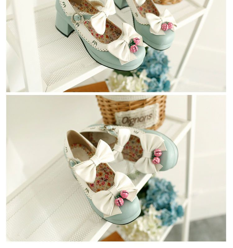 Freesia - Lolita Cosplay Bow Bell Block Heel Pumps