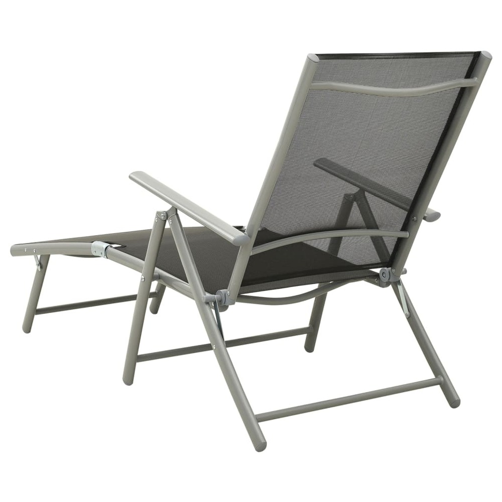 Transat chaise longue bain de soleil lit de jardin terrasse meuble d'extérieur pliable textilène et aluminium noir et argenté