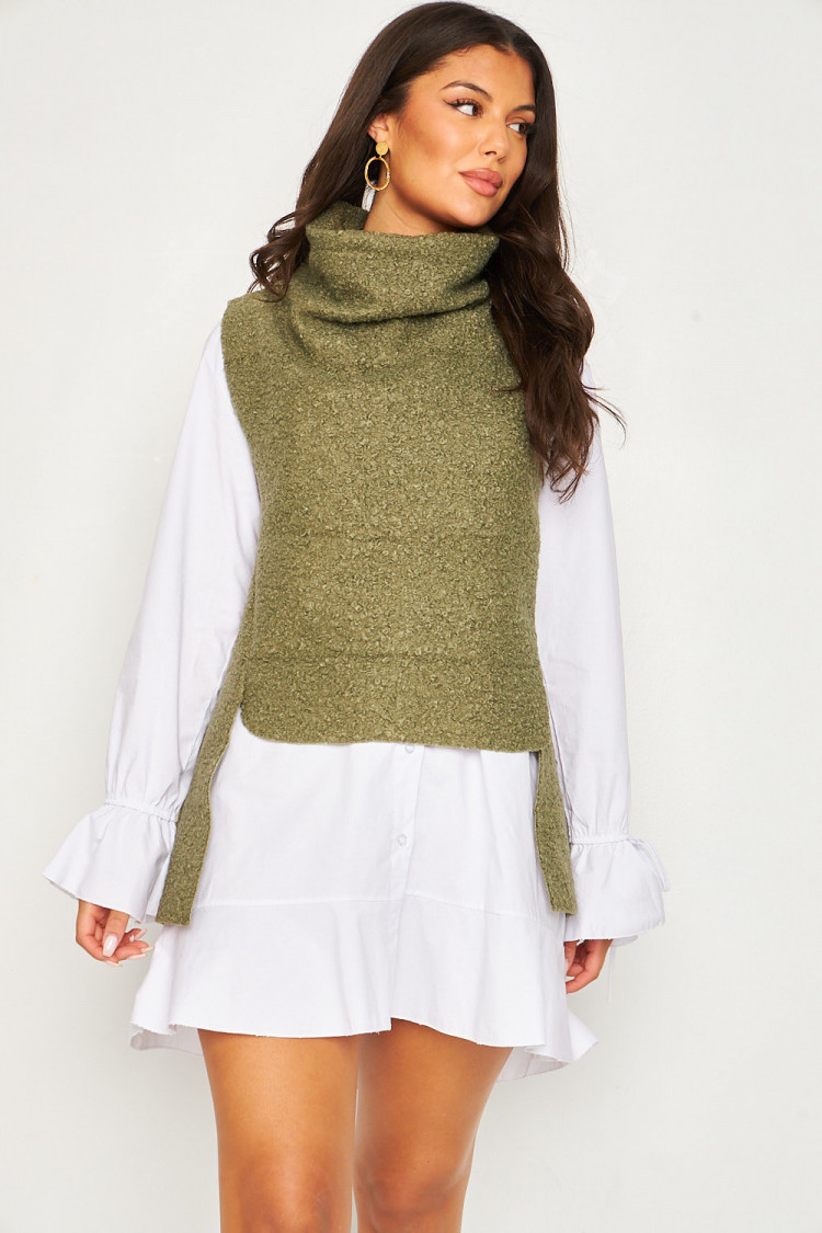 Pull cape kaki asymétrique