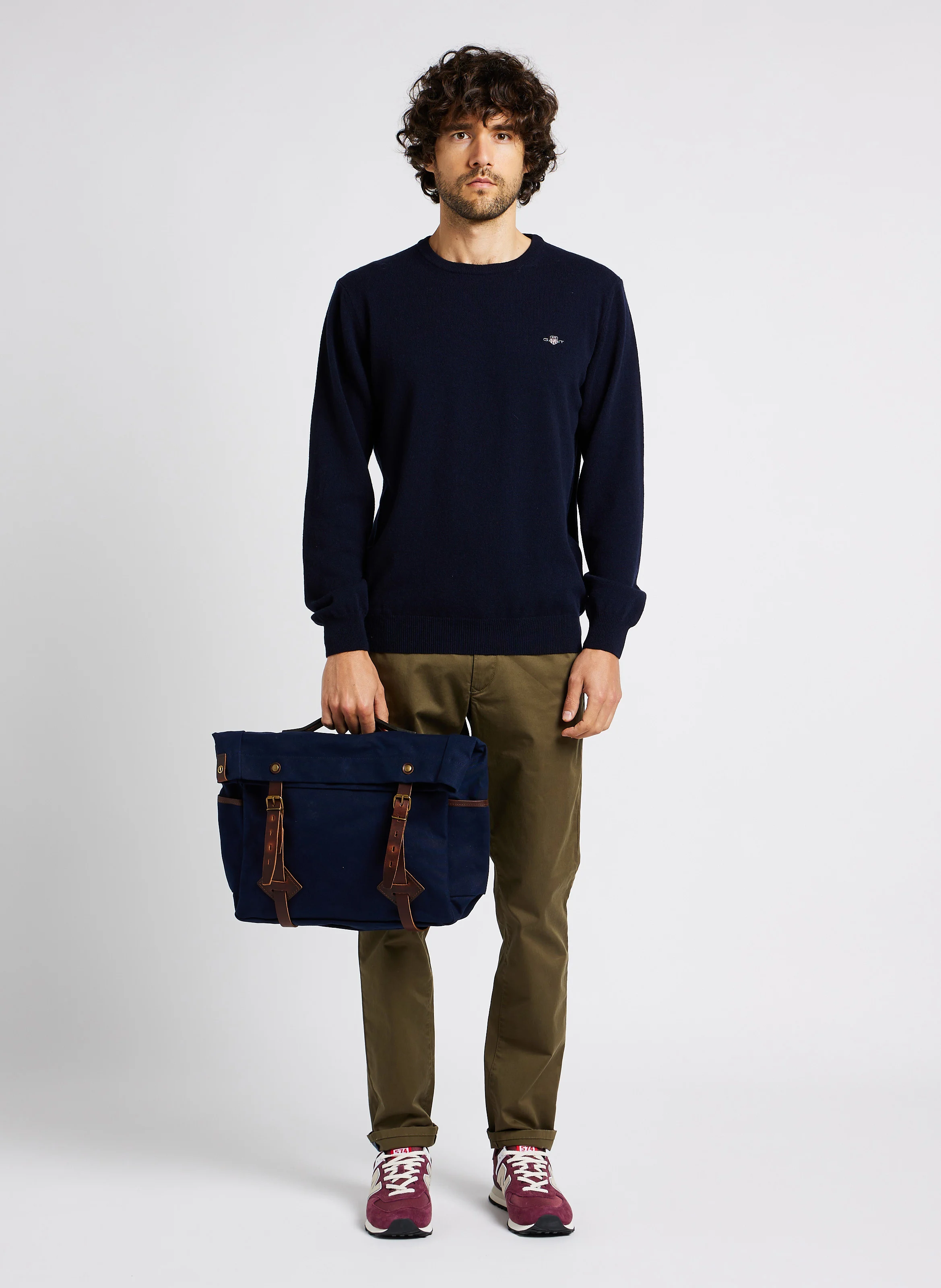 Pull droit col rond en laine | Bleu
