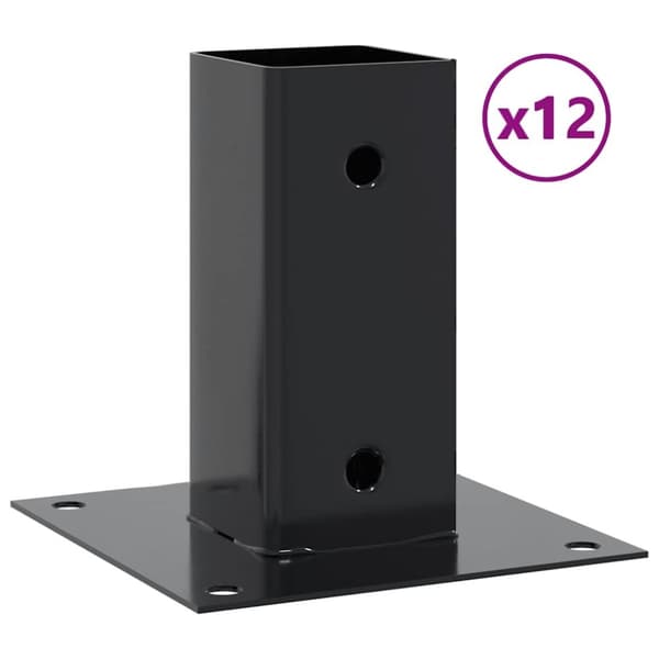 vidaXL Stolpebunner firkantet 12 stk 71x71 mm pulverlakkert stål