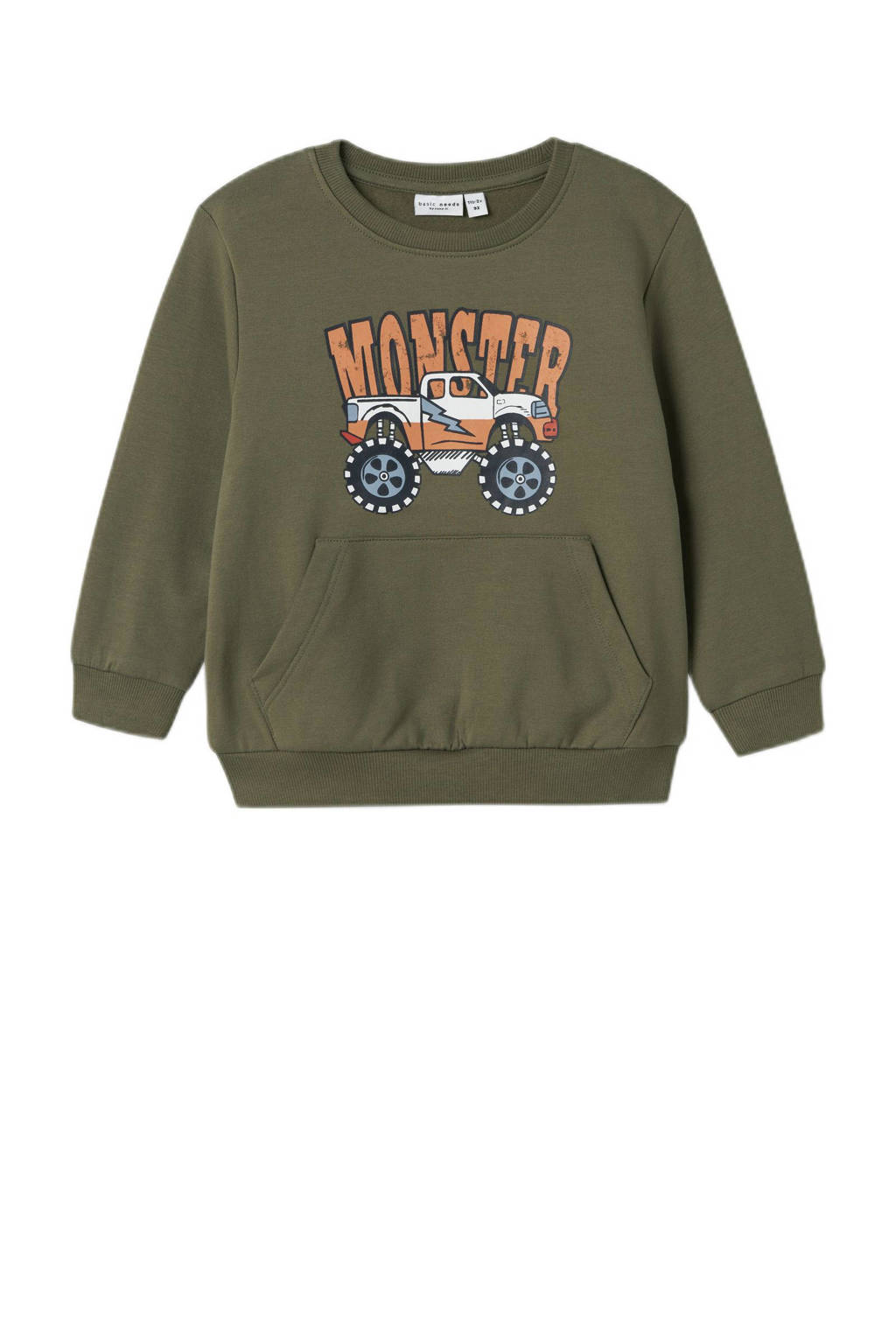 NAME IT sweater NMMVUGO met printopdruk olijfgroen