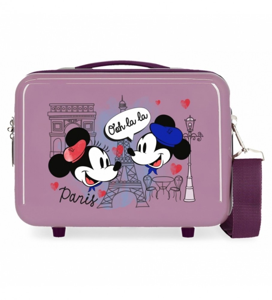 Bolsa Joumma Neceser ABS Lets Travel Mickey & Minnie Paris Adaptável cor morango - 29x21x15cm -