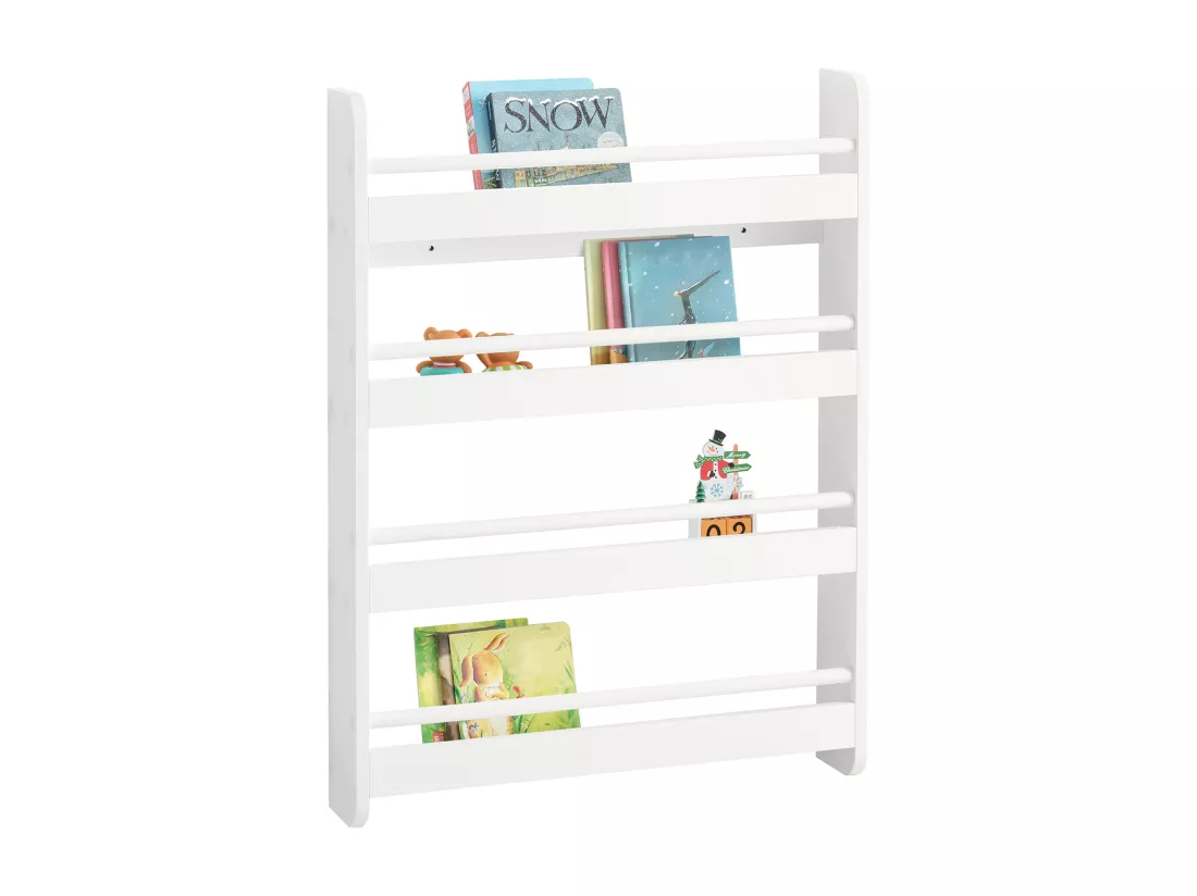 Bibliothèque Murale Étagère à Livres Enfants Étagère de Rangement avec 4 Étages, KMB08-K-W