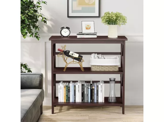 Bibliothèque étagère de rangement,en bois à 3 niveaux, dispositif anti-basculement (café)