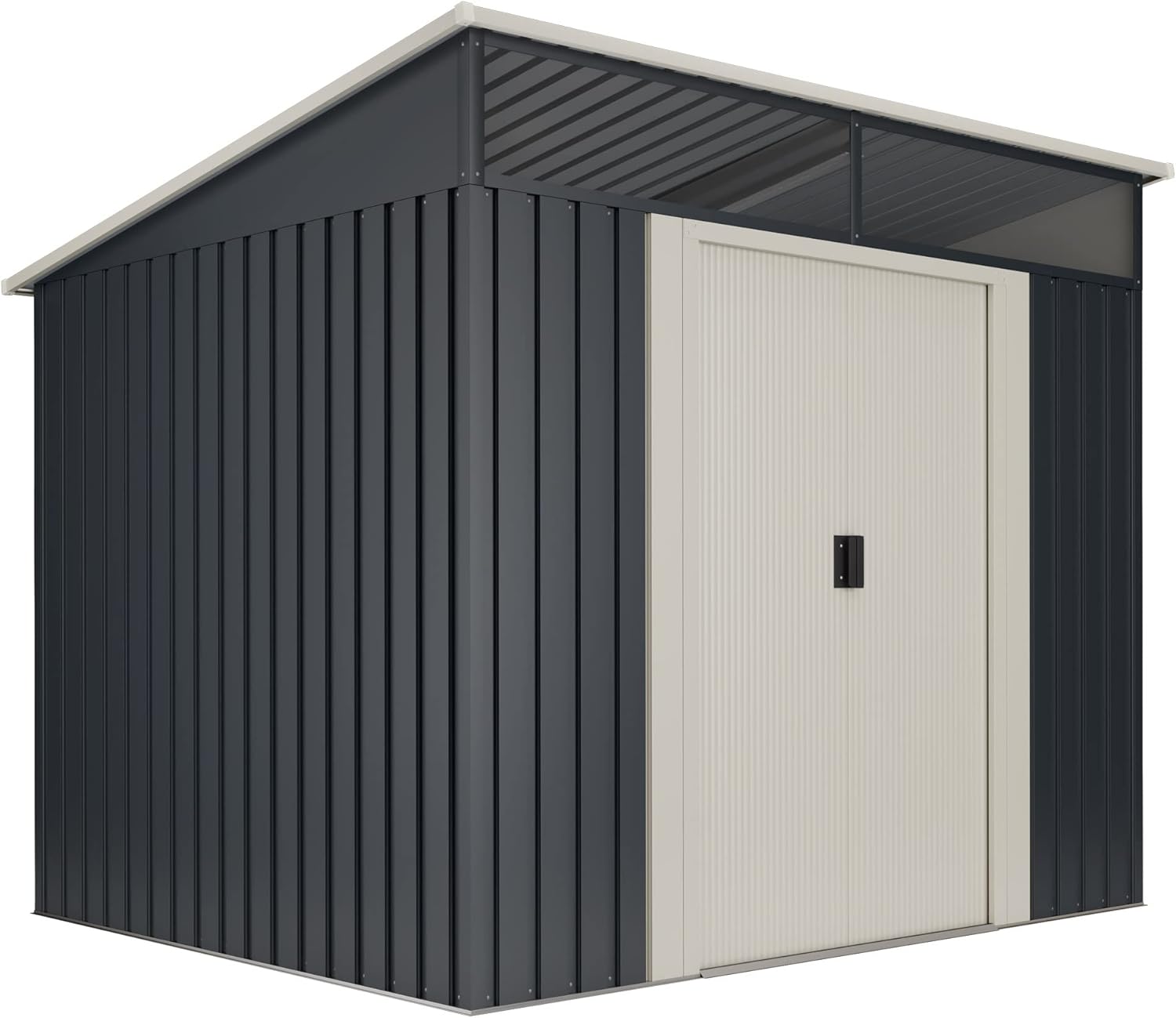 Wasabi - Gartenhaus Metall 4,6m2 Stark – 238 x 193 x 203cm - Oberlicht - Doppelte Schiebetür – Anthrazitgrau – Geräteschuppen XL – Gerätehaus Outdoor Wetterfest