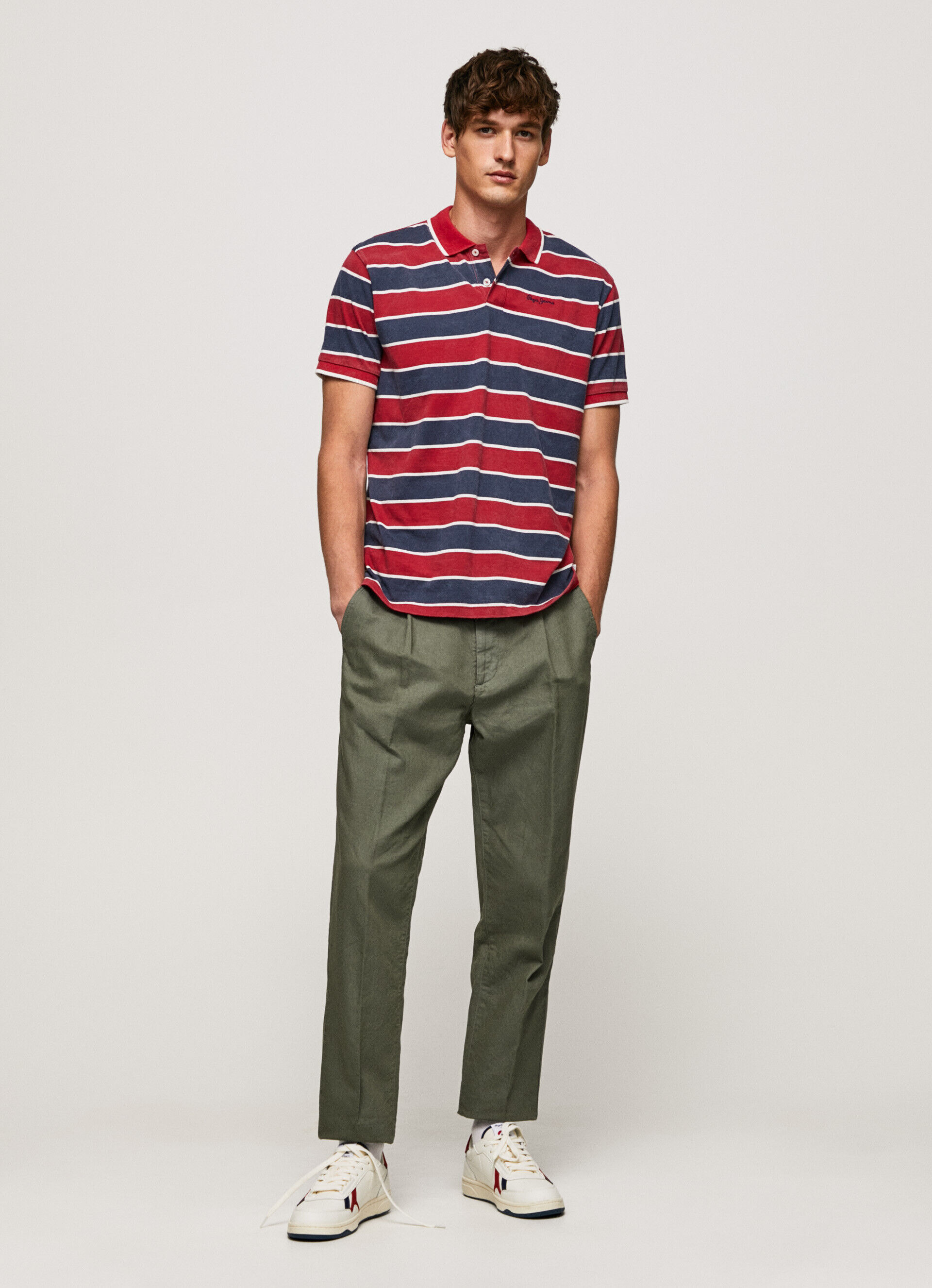 Camisa polo de algodão com estampa listrada - vermelho estúdio