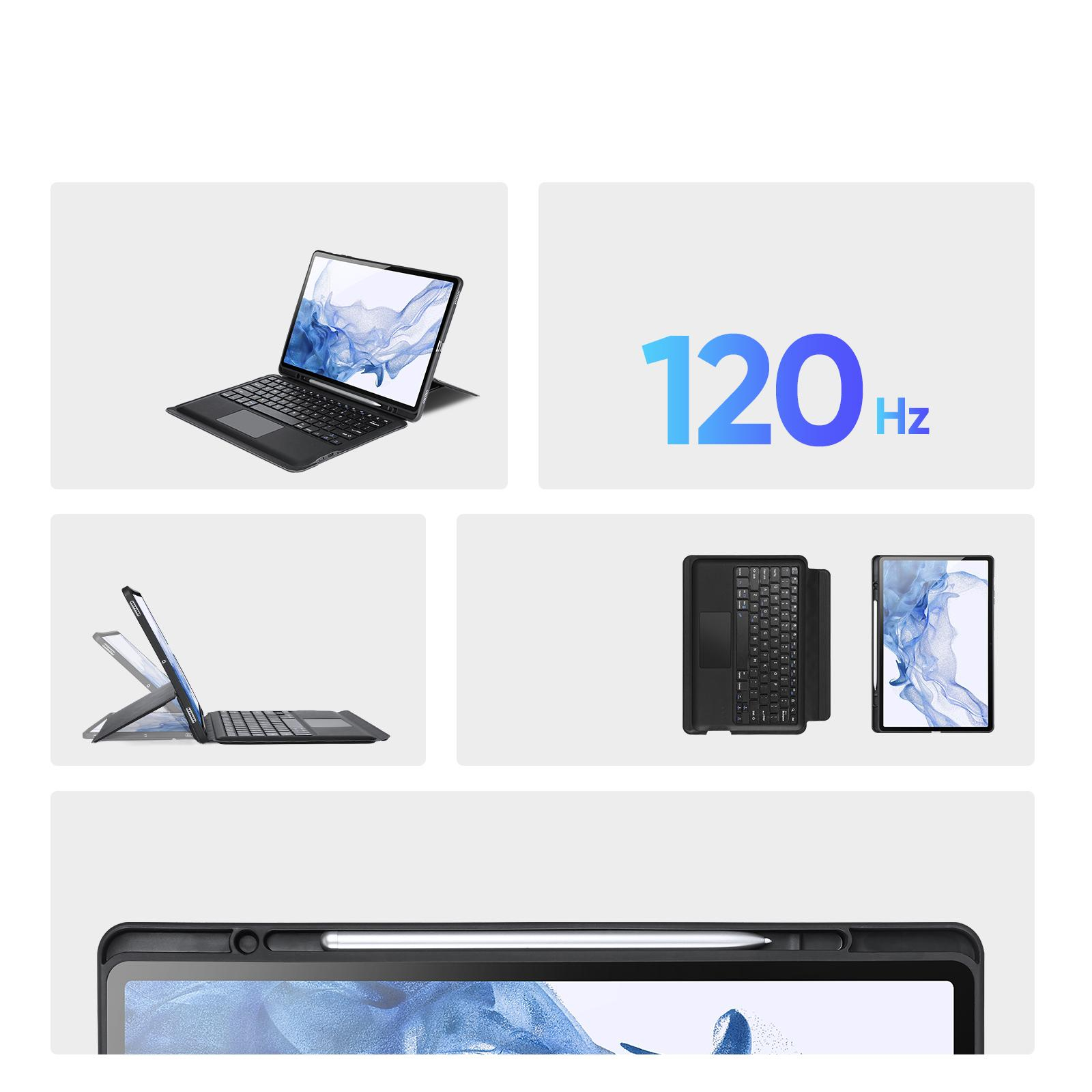2in1 Samsung Galaxy Tab S8  Plus / Tab S7  Plus / Tab S7 FE 5G Leder Tasche Magnetische Bluetooth Tastatur   S-Pen Halterung (QWERTY) - Schwarz