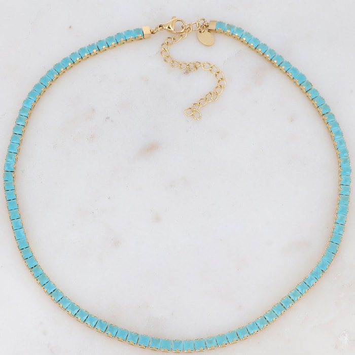 Collier Deanna - Acier inoxydable doré & cristaux bleus