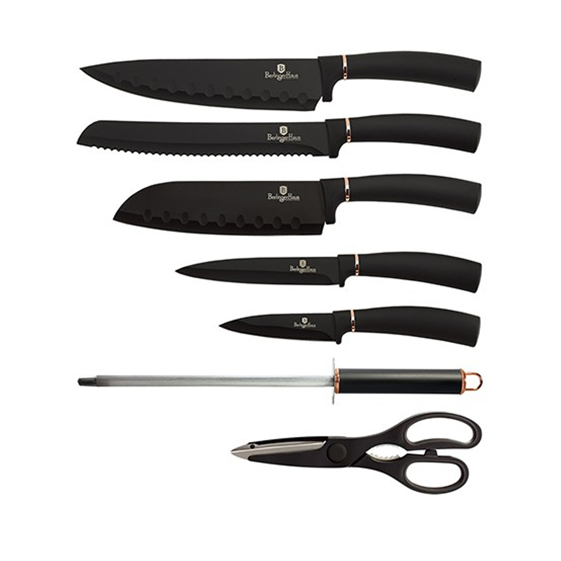 Berlinger Haus 8-teiliges Messer-Set mit Acrylblock Black Rose Collection