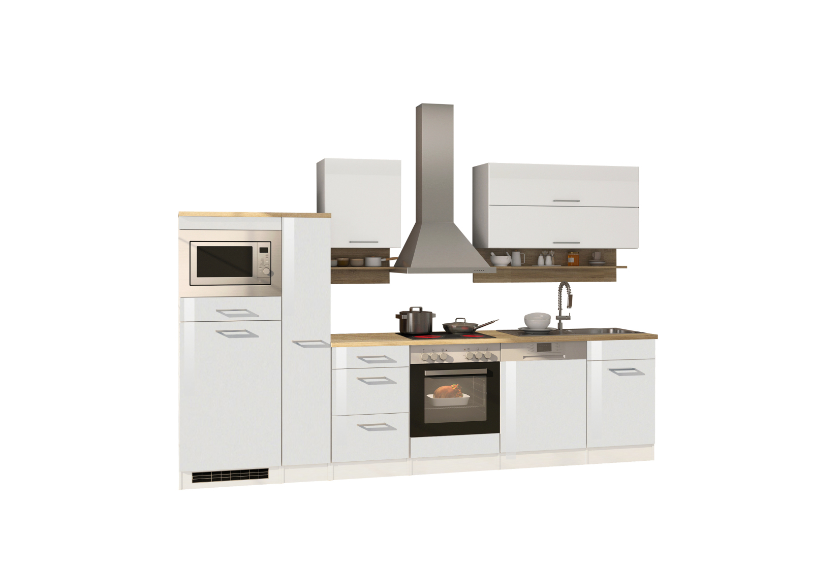 Küchenblock ROM - weiß Hochglanz - mit E-Geräten - 310 cm