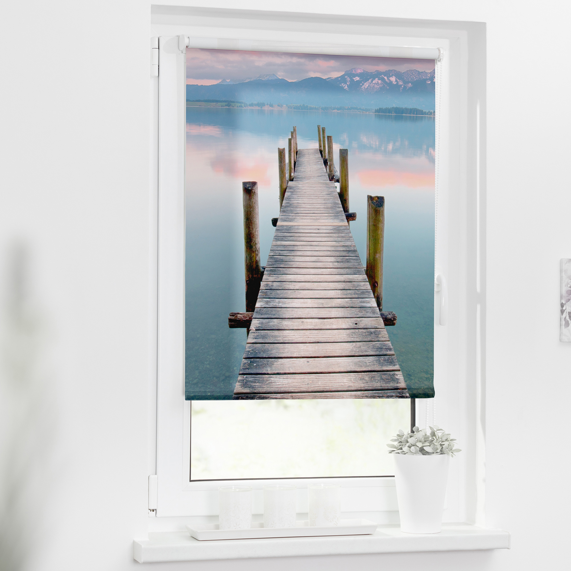 LICHTBLICK Klemmrollo STEG - blau-braun - 45x150 cm
