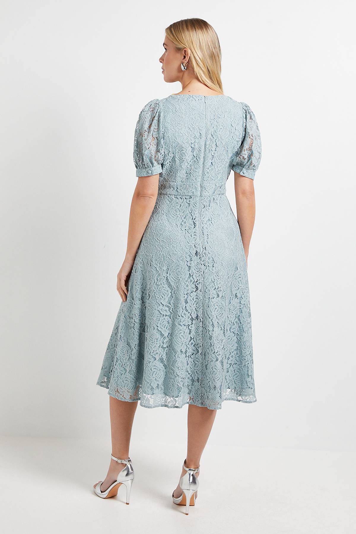 Wallis Robe Midi Tea Col V En Dentelle Petite