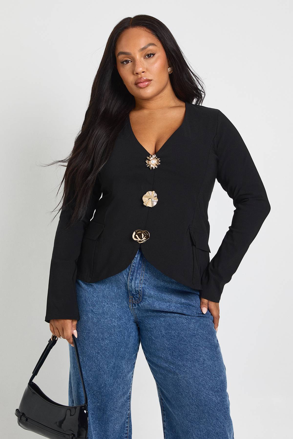boohoo Haut boutonné orné plus long