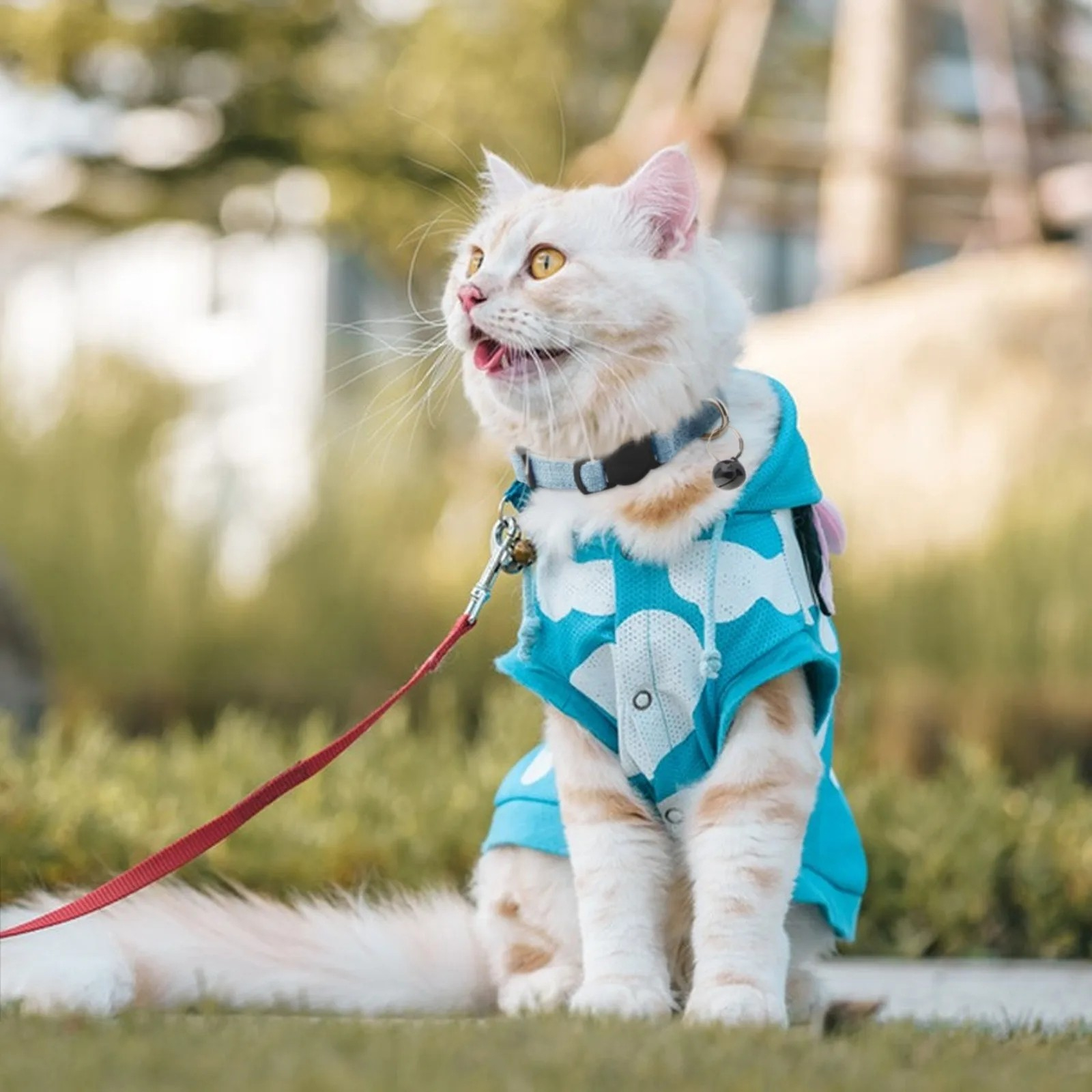 Verstellbares Leinen Stoff Katzen Halsband mit Glöckchen - Blau