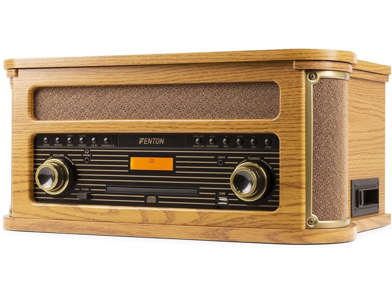 Fenton Plattenspieler Memphis Vintage Hellbraun Retro Plattenspieler mit Radio, Bluetooth, Media-Player und Umwandlungsmöglichkeit für Schallplatten und Kassetten