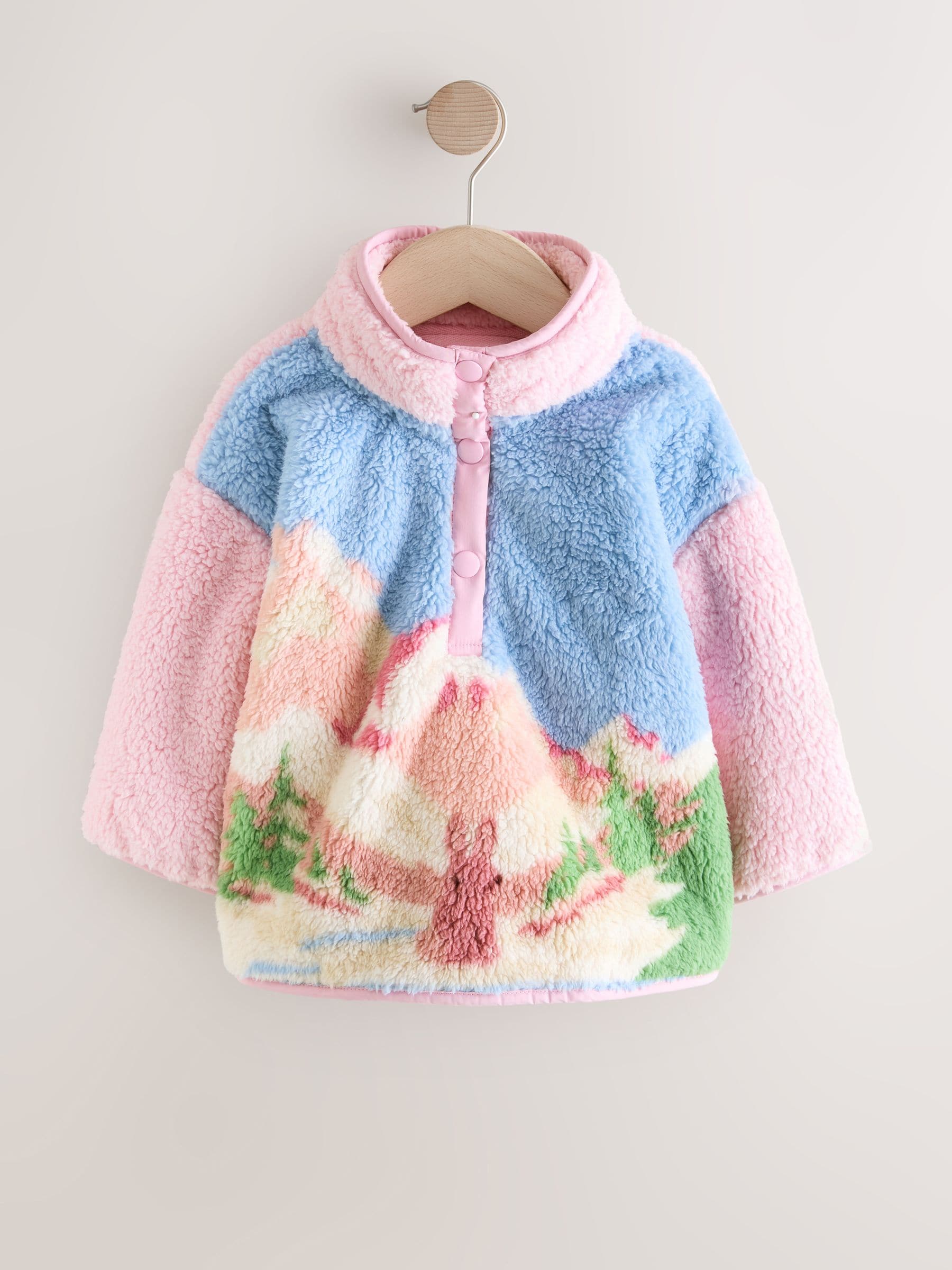 Roze/blauwe konijnenscène - Half Popper Fleece (3mnd -7jr)