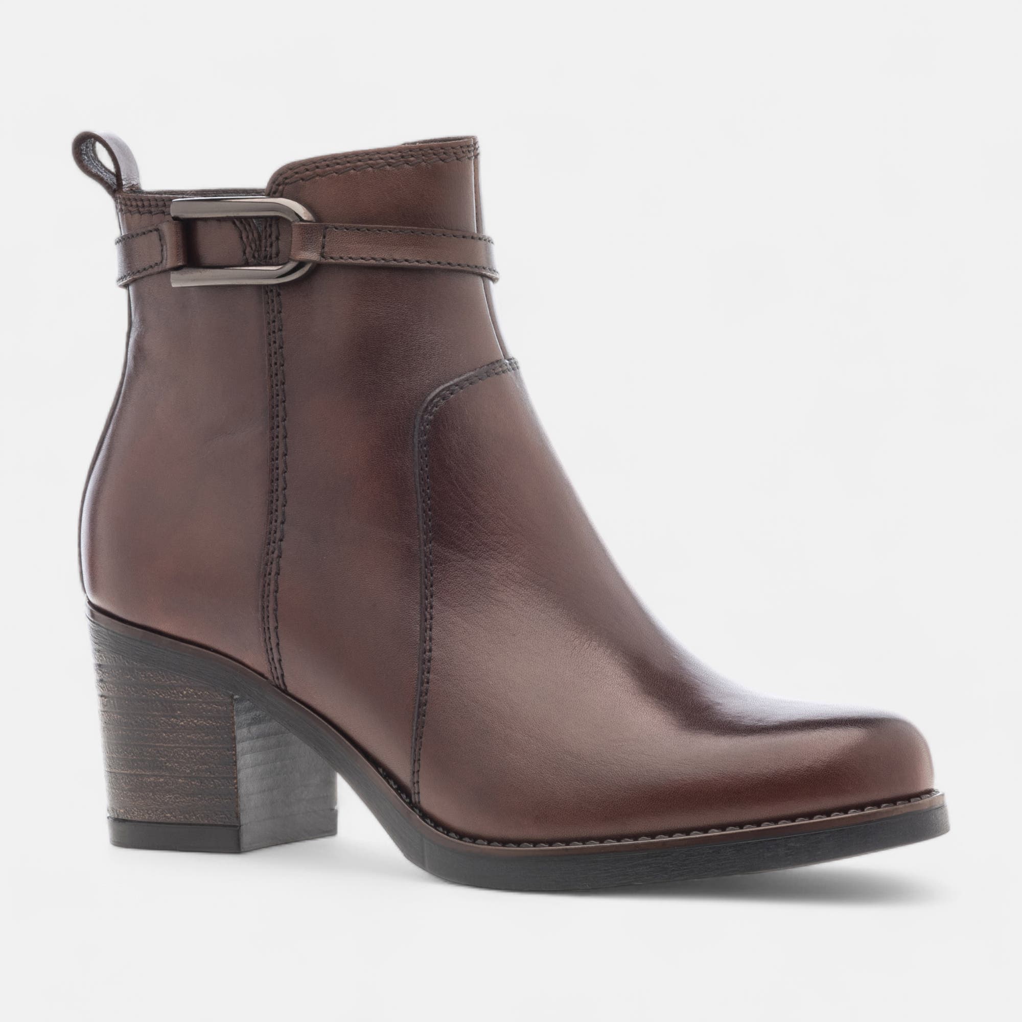 Bottines à talon Femme en cuir cognac