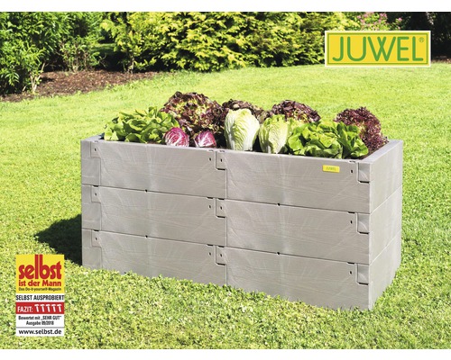 Klassieke verhoogde tuinbak JUWEL TIMBER 3-rijig Scandinavisch hout 130 x 60 x 60 cm grijs