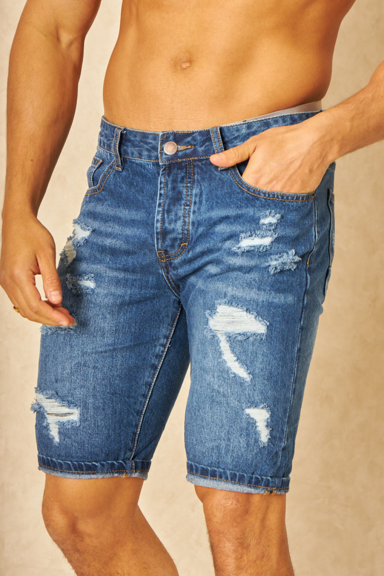 Short bleu délavé