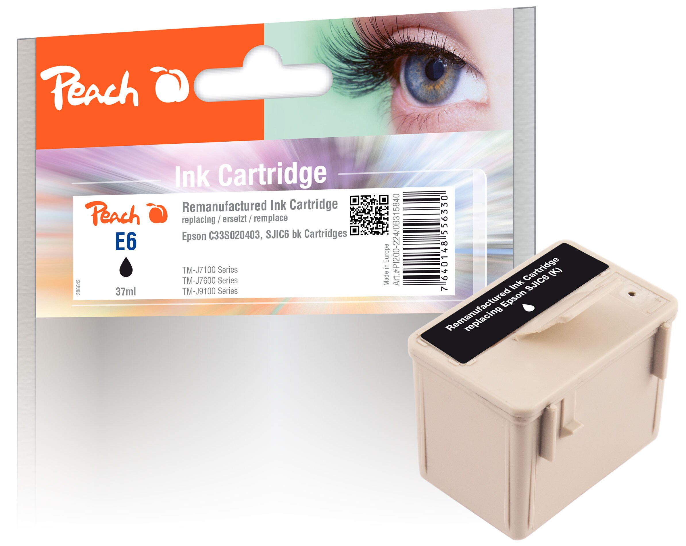 Peach ESJIC6/7 Druckerpatrone bk ersetzt Epson SJIC6BK, C33S020403 für z.B. Epson TMJ 7100, Epson TMJ 7600 (wiederaufbereitet)