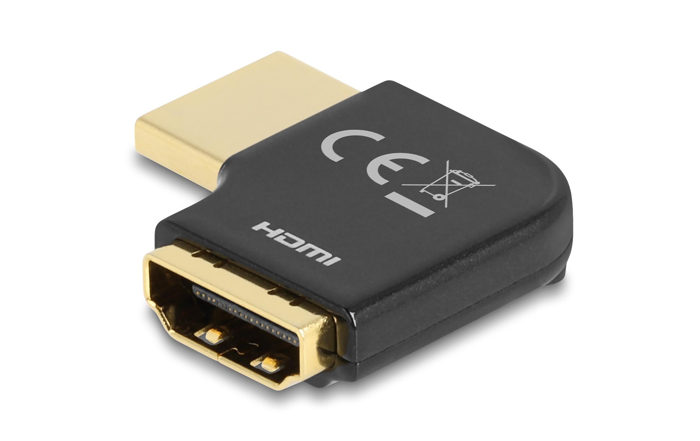 Adapter 90° rechts gewinkelt, 8K 60 Hz HDMI - HDMIDelock HDMI Adapter Stecker zu Buchse 90° rechts gewinkelt 8K 60 Hz Metall