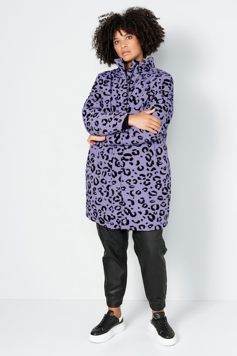Longjacke, Straight Fit, farbiger Leodruck, Stehkragen, Langarm