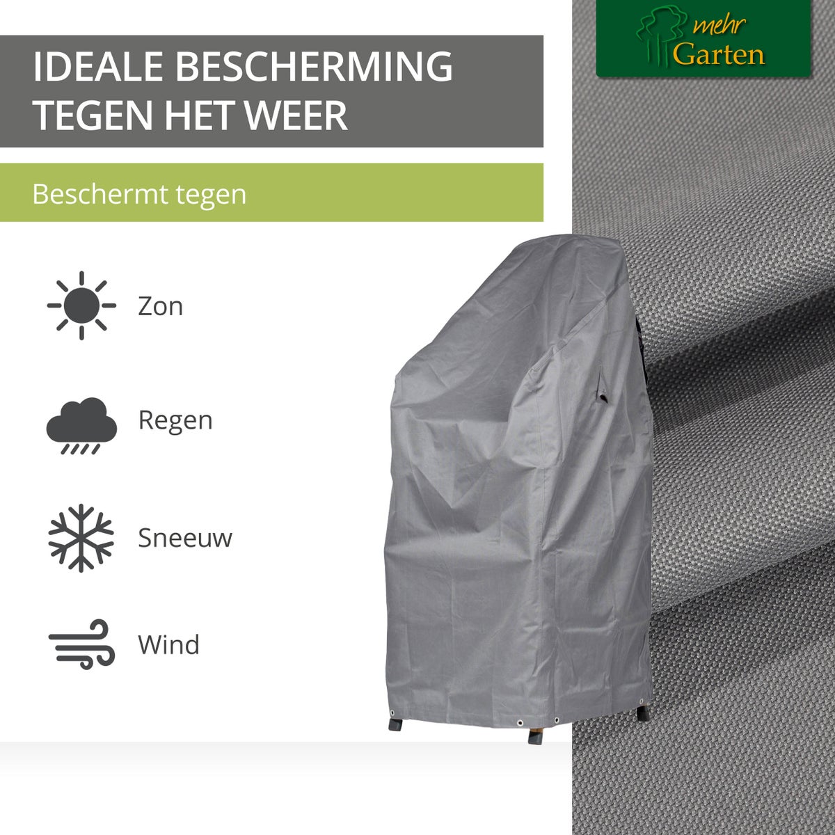 More Garden - Premium PROTECT stapelstoelhoes, 68 (B) x 96 (D) x 110/150 (H) cm | Waterdichte, uv-bestendige en ademende tuinmeubelhoes van robuuste stof | Taupe (lichtgrijs)