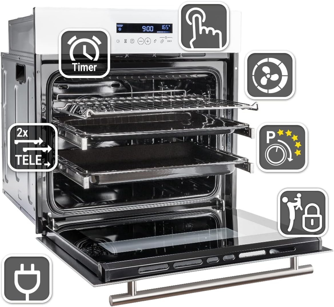KKT KOLBE Backofen 60 cm weiß | autark | 70L | 3,2kW | Grill | Umluft | Heißluft | Teleskopauszüge | Automatik-Timer | Wärmeschutzverglasung | EB8015W