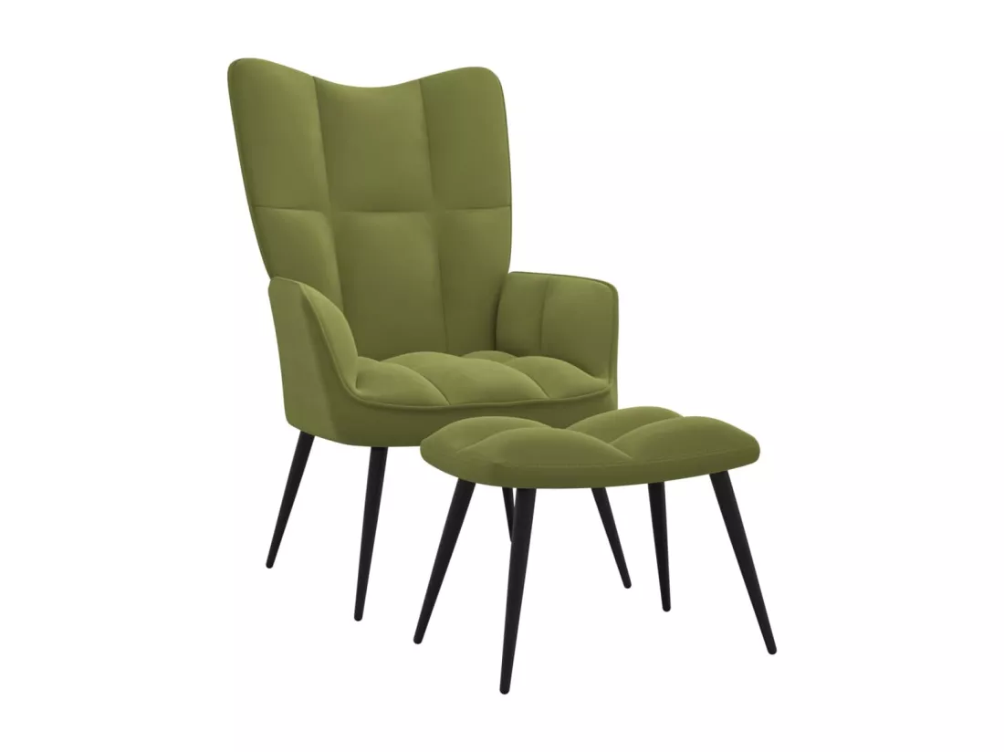 Chaise de relaxation avec tabouret Vert clair Velours