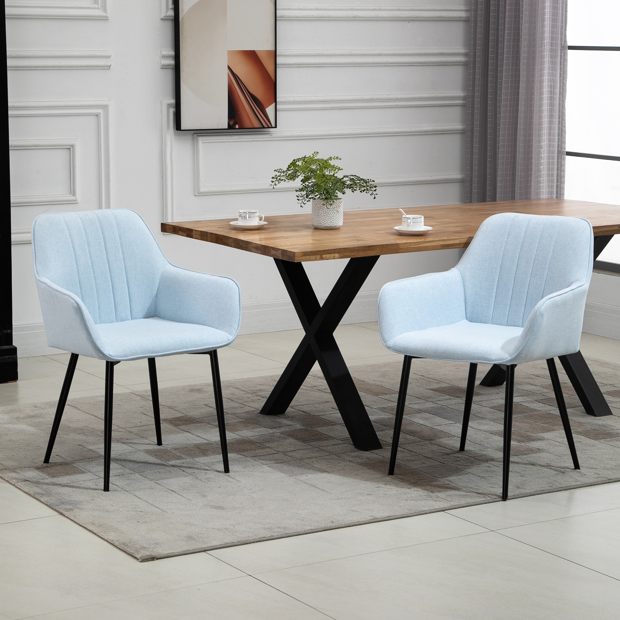 HOMCOM Stuhl 2-teilige Esszimmerstühle, mit atmungsaktivem Leinenbezug 59,5 x 56,5 x 81 cm (LxBxH)