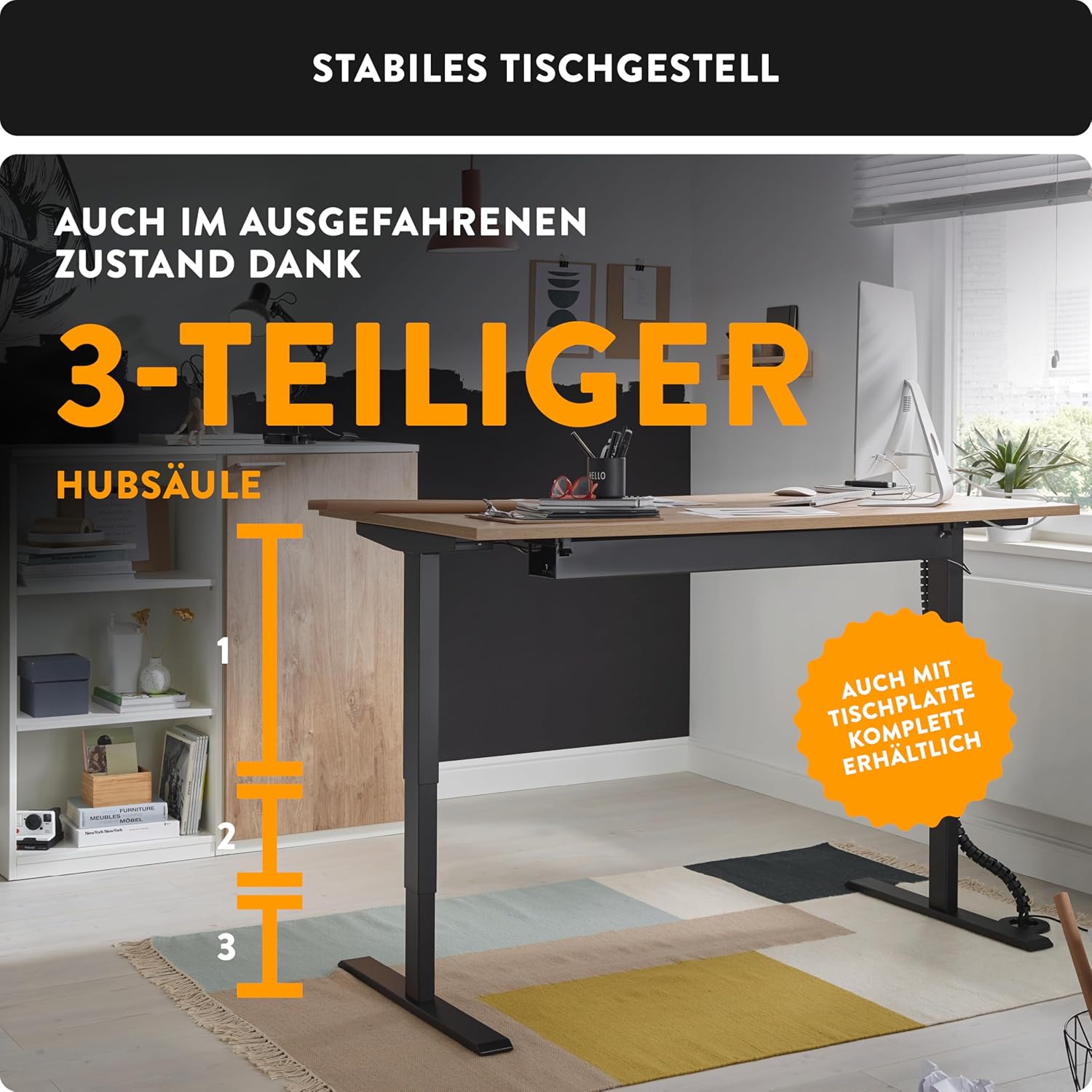 boho office® Höhenverstellbarer Schreibtisch Gestell – Elektrisch stufenlos, inkl. Wireless Charger, 2 Motoren, 3-Fach Teleskop, Memoryfunktion, Kollisionsschutz, Kindersicherung – Homedesk Schwarz