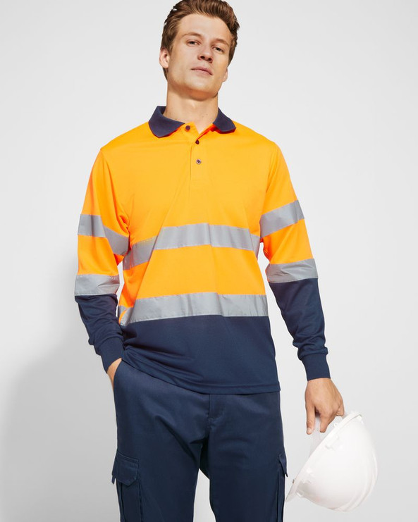 Roly HV9306 - POLARIS L/S Polo technique manches longue haute visibilité avec deux bandes refléchissantes sur manches