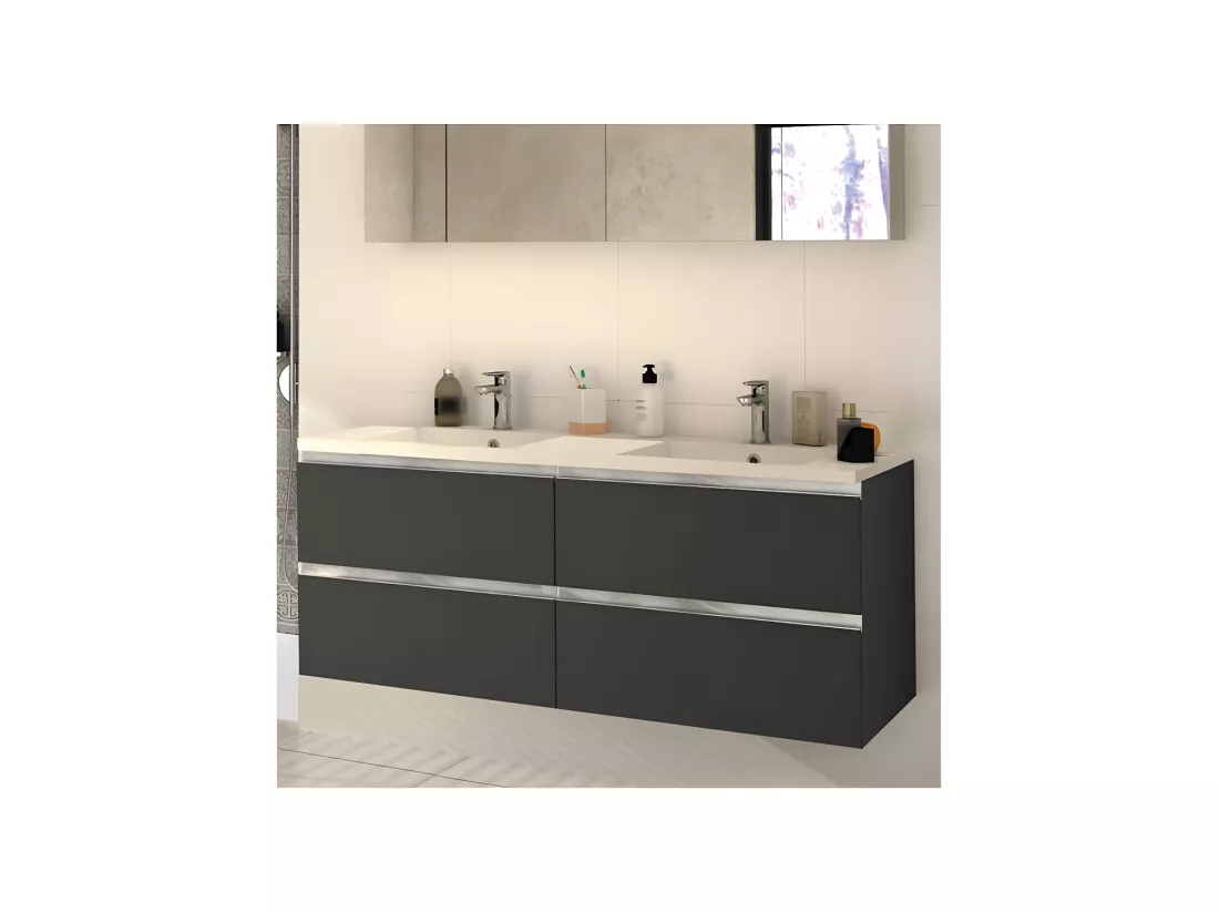 Meuble sous vasque 140 cm Anthracite + double vasque - BADEN