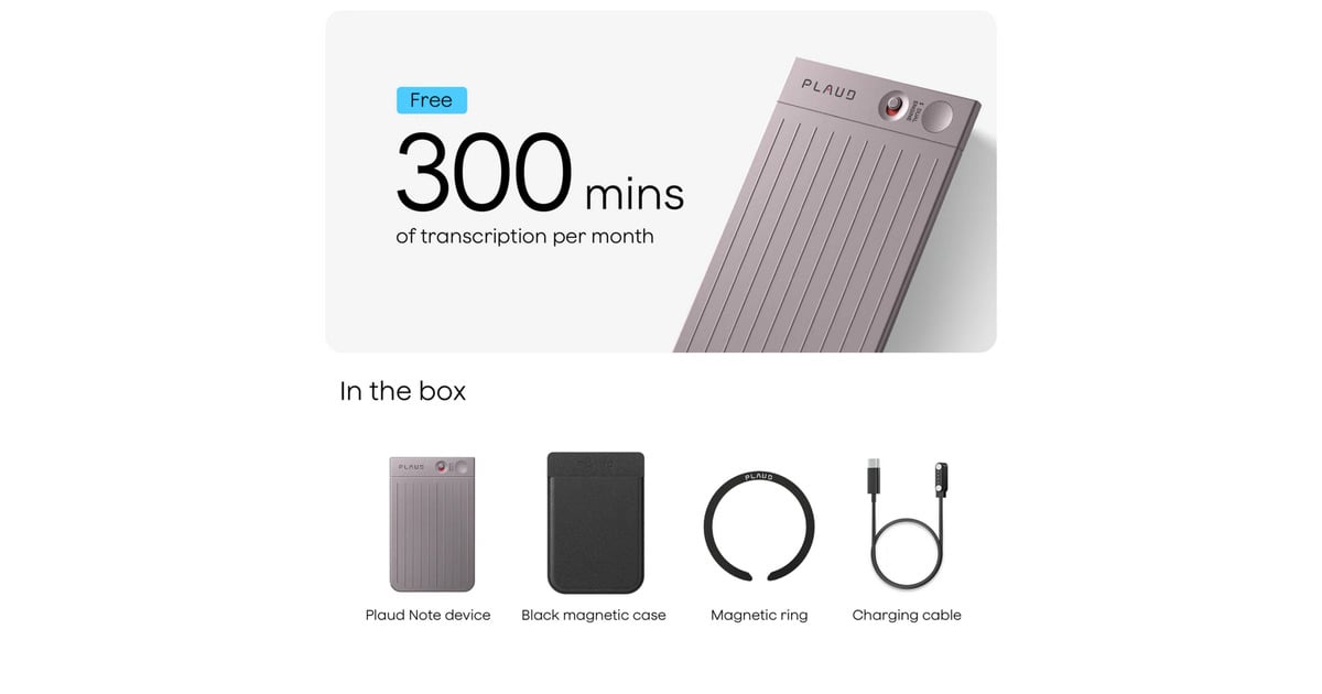 PlaudNote dicteerapparaat  (Zilver, 64 GB, Bluetooth (BLE 5.2), Wi-Fi (2.4GHz))