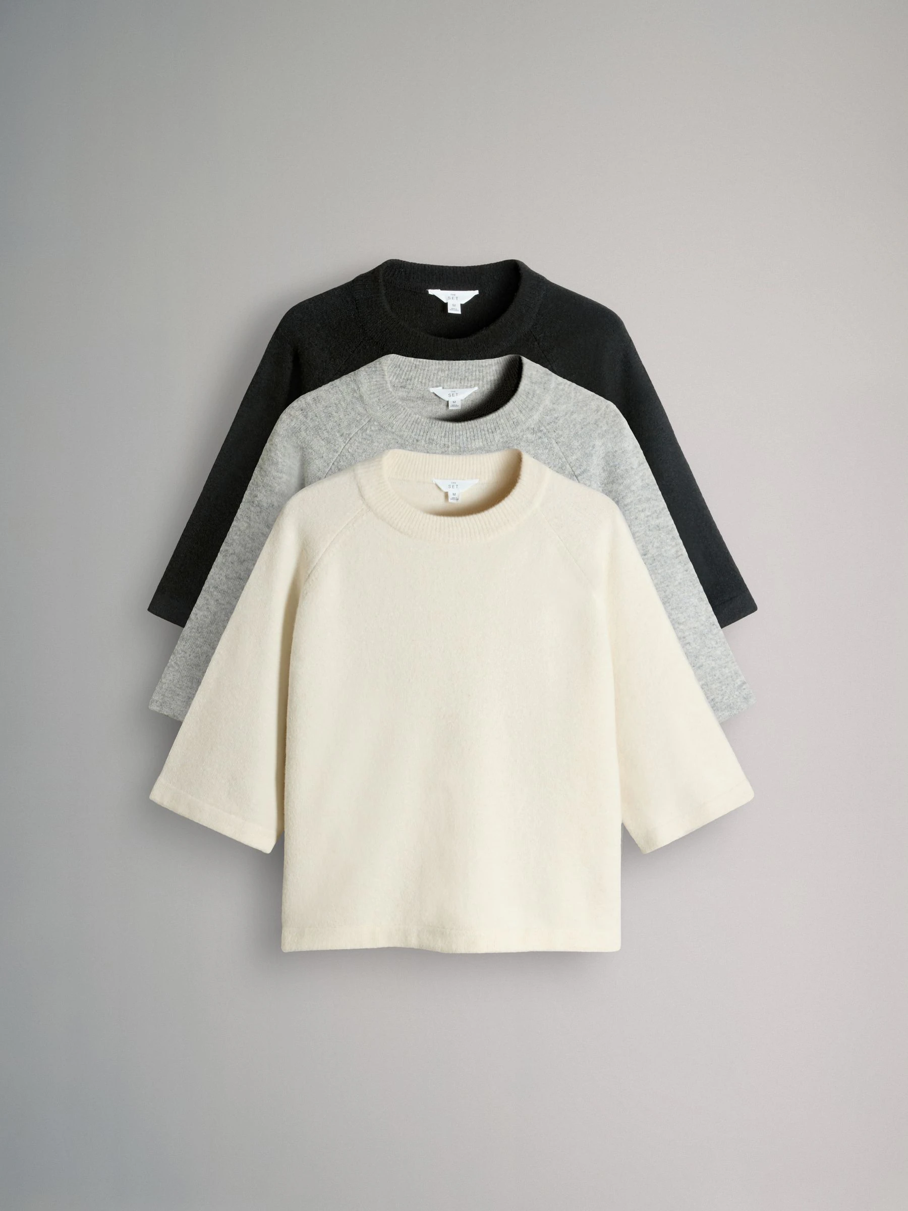 Zwart/grijs gemêleerd/crème - The Set 3 Pack Knitted T-Shirts With Wool