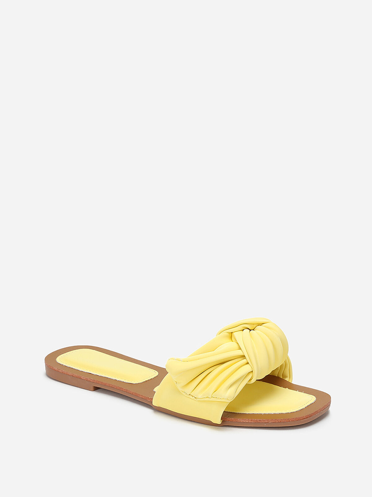 Mules à large bride matelassée et nouée- Jaune
