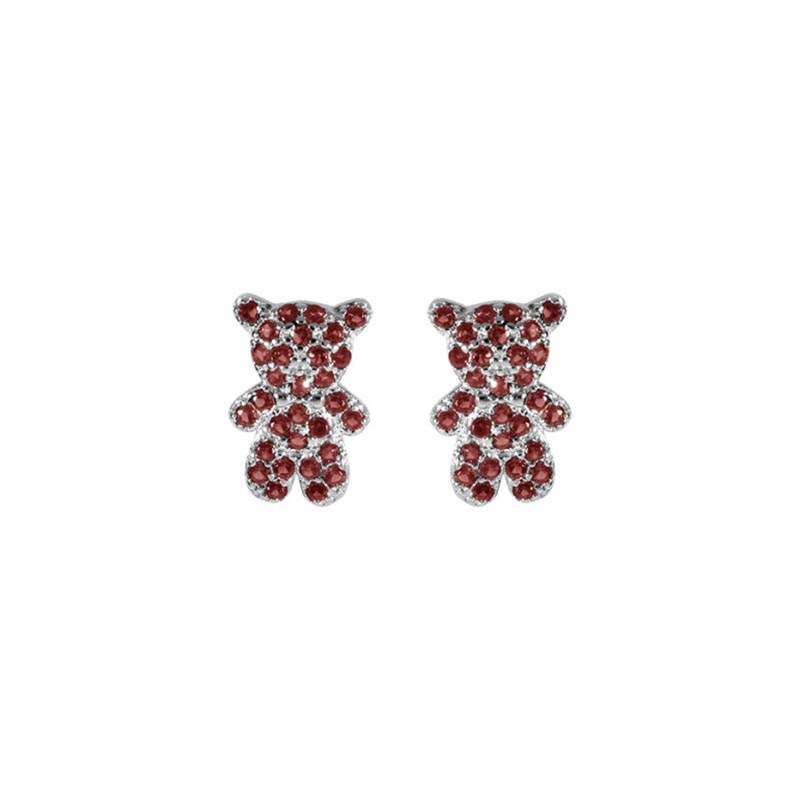 Boucles d'oreilles ourson en argent et oxydes rose