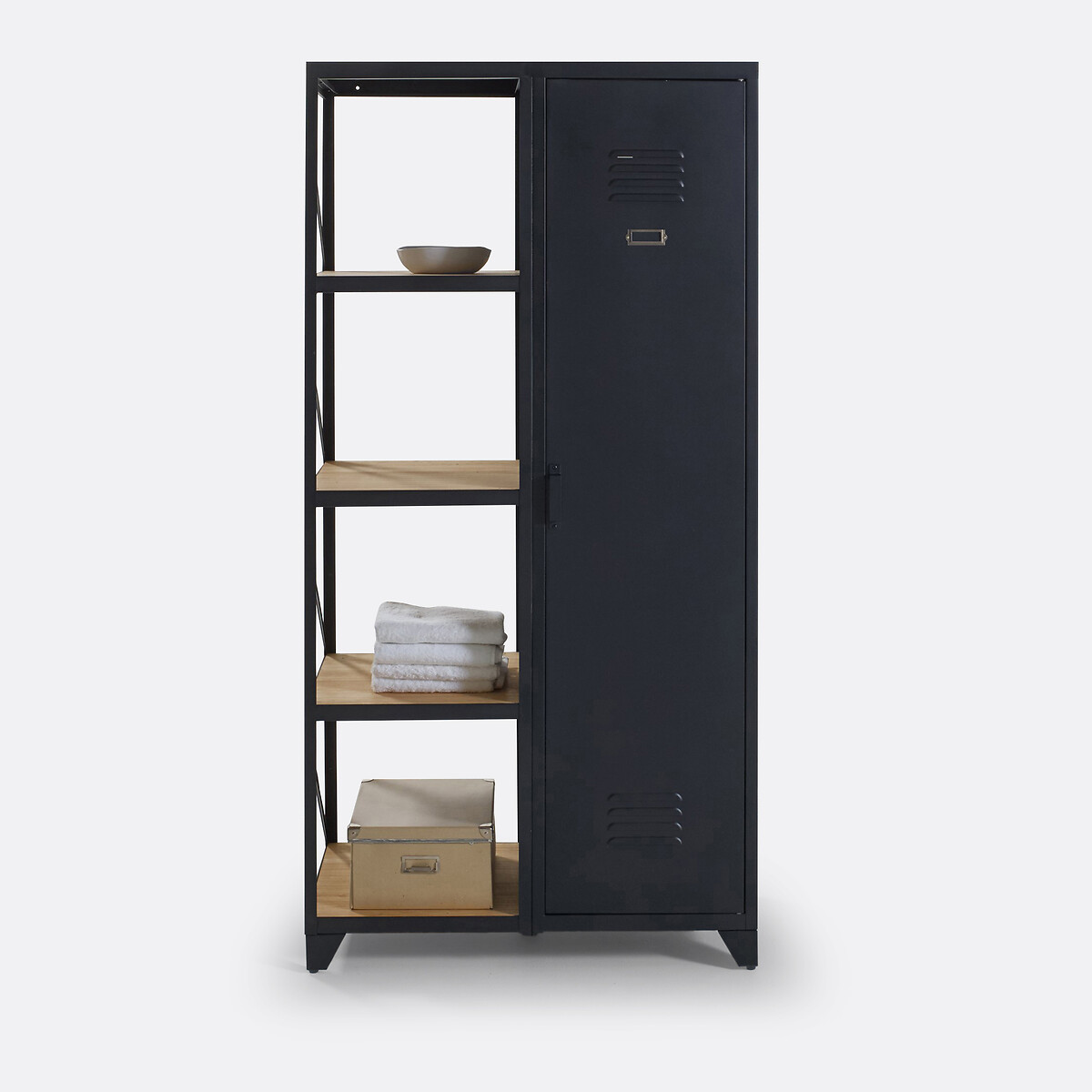 LA REDOUTE INTERIEURS<br>Estante com 1 porta, aço e pinho oleado, Hiba