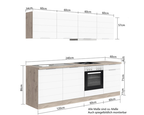 Held Furniture keukenblok zonder apparatuur Florence 240 cm wit mat gedemonteerde variant omkeerbaar 1100.6291