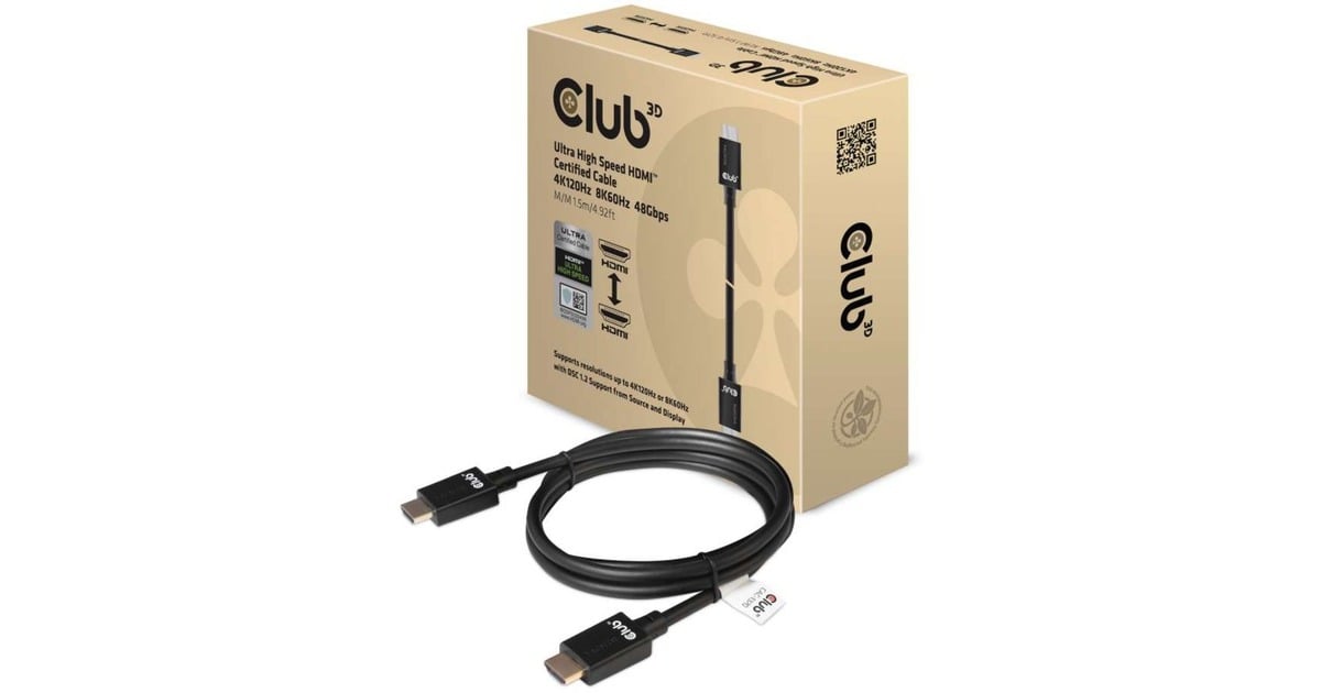 Club 3DUltra High Speed HDMI 2.1 kabel  (Zwart, 1,5 meter, 4K 120Hz, 8K 60Hz)