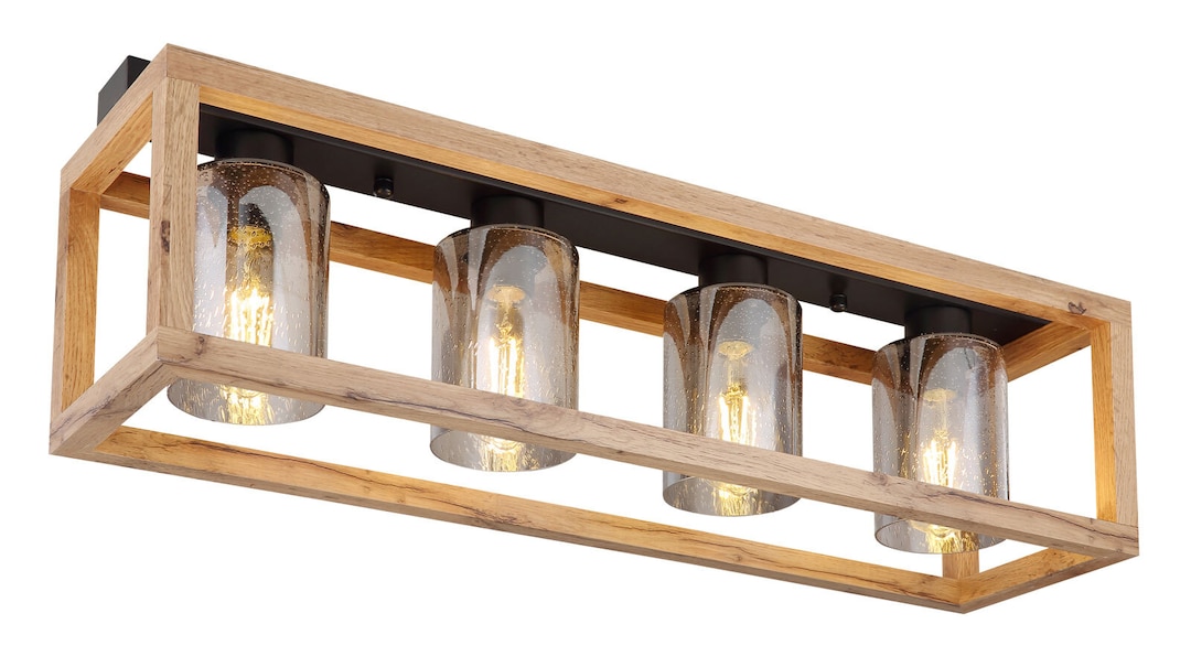 PETTEY Deckenlampe schwarz 15497-4D, B/H/T: 74,5 x 22,5 x 20 cm, Glas, Metall
